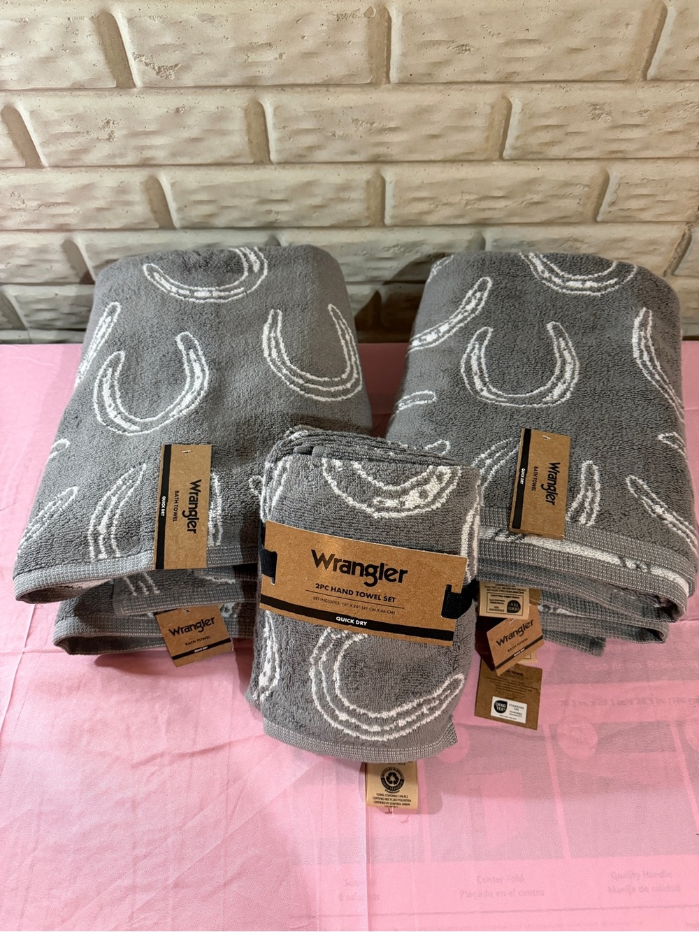 Wrangler Gray Towels with White Horseshoe Pattern - Cotton bundle